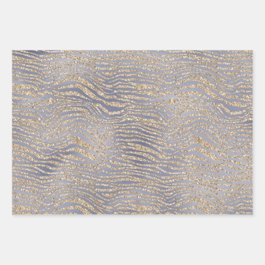 Gold Lila Luxe Glitzer Zebra Geschenkpapier Set (Vorderseite)