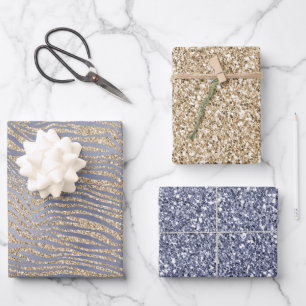 Gold Lila Luxe Glitzer Zebra Geschenkpapier Set
