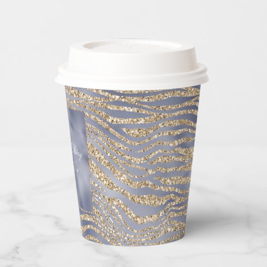 Gold Lila Luxe Glitzer Zebra Print Pappbecher (Links)