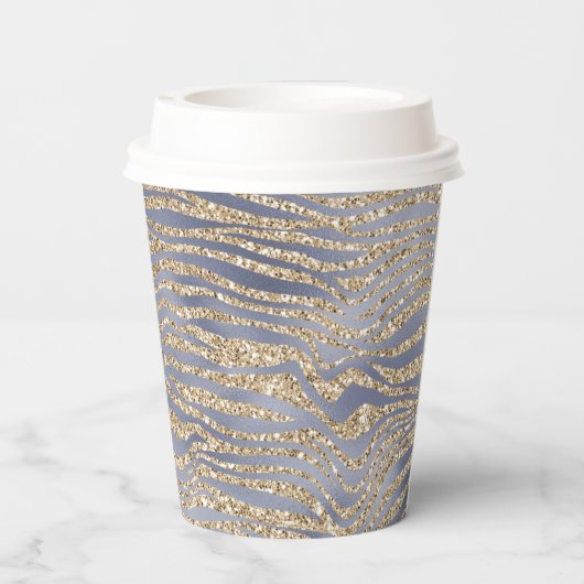 Gold Lila Luxe Glitzer Zebra Print Pappbecher (Rückseite)