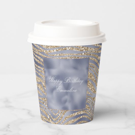 Gold Lila Luxe Glitzer Zebra Print Pappbecher (Vorderseite)