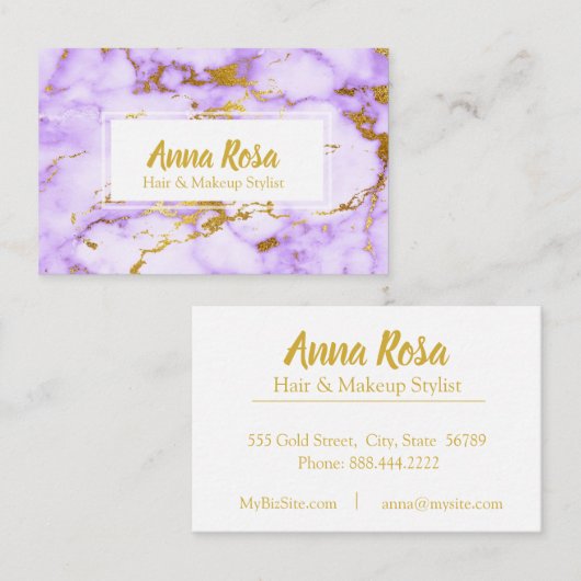 *~* Gold Lila Marmor Chic Popular Visitenkarte (Vorne/Hinten)