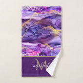 Gold & Lila Marmormatte & Monogram Luxus Badhandtuch Set (Handtuch)