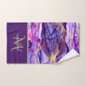 Gold & Lila Marmormatte & Monogram Luxus Badhandtuch Set (Handtuch)