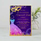 Gold Lila Masquerade Party Dress Quinceanera Foi Folieneinladung (Stehend vorne)