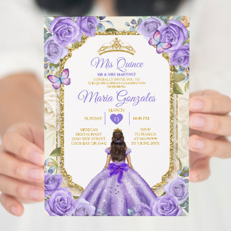 Gold Lila Mis Quince Lavender 15 Anos Crown Einladung