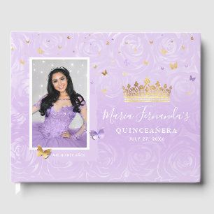 Gold Lila Rose Elegant Foto Quinceanera Gästebuch