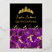 Gold Lila Rose Quinceanera Folieneinladung (Vorderseite)
