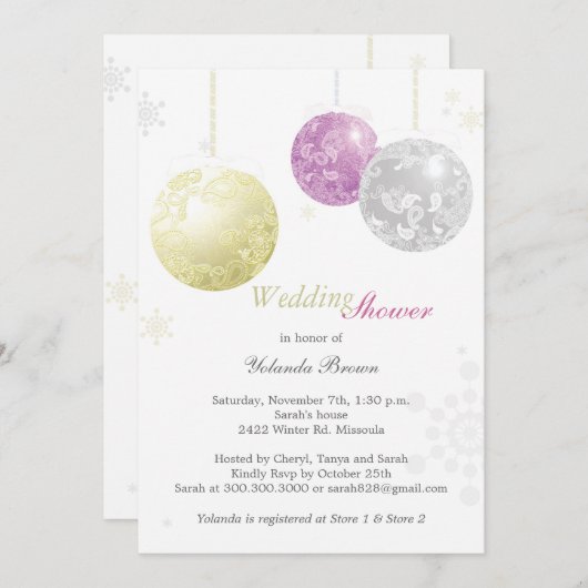 Gold Lila Silver Winter Brautparty Einladung (Vorne/Hinten)