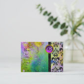GOLD LILA SPARKLING DAMASK MONOGRAMM VISITENKARTE (Stehend Vorderseite)