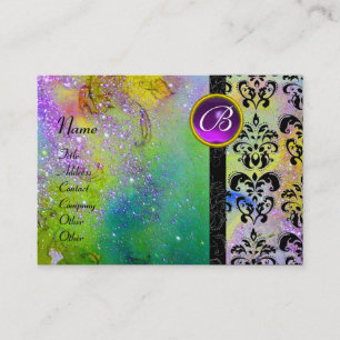 GOLD LILA SPARKLING DAMASK MONOGRAMM VISITENKARTE