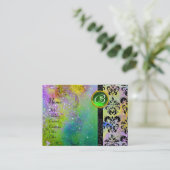 GOLD LILA SPARKLING DAMASK MONOGRAMM VISITENKARTE (Stehend Vorderseite)