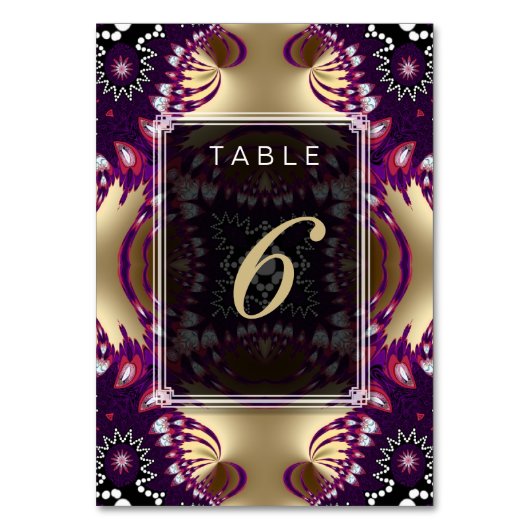 Gold Lila Tribal Wedding Menü+Tischnummer Card Tischnummer (Vorderseite)