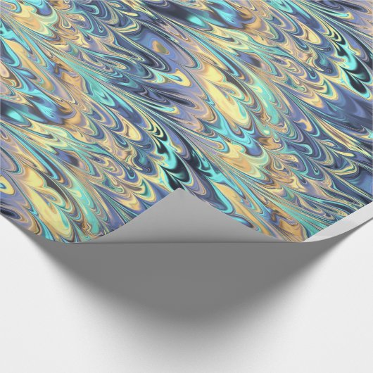 Gold-, Lila u. Türkis gemarmortesmuster Geschenkpapier (Ecke)