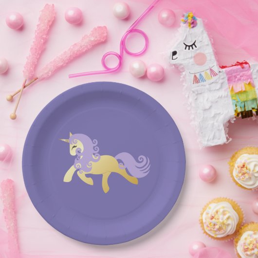Gold Lila Unicorn Pappteller (Party)