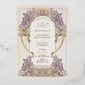 Gold Lila Vintage Wedding William Morris Folieneinladung (Vorderseite)