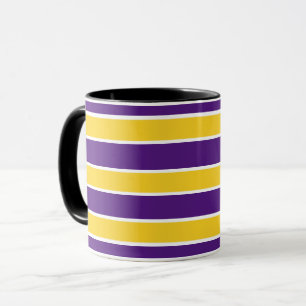 Gold/lila weiße Bänder, Streifen, addieren Namen, Tasse