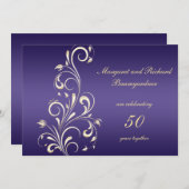 Gold Lila Wirbel 50. Hochzeitstag Einladung (Vorne/Hinten)