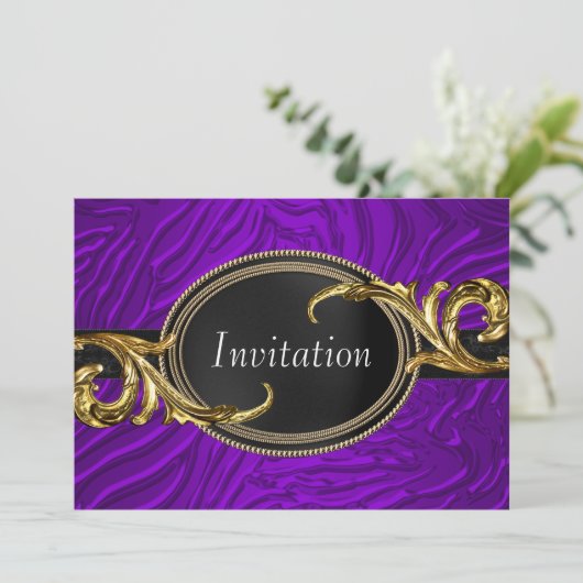 Gold Lila Zebra Jeder Anlass Party Einladung (Stehend Vorderseite)