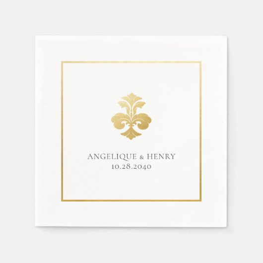 Gold Lilie Damask Personalisiert Wedding Serviette (Vorderseite)
