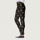 Gold Lilie Elegantes Damask-Muster Schwarz Leggings (Links)