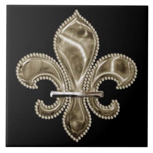 Gold Lilie Square Keramik Tile 10 cm - schwarz Fliese (Vorderseite)