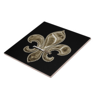 Gold Lilie Square Keramik Tile 10 cm - schwarz Fliese