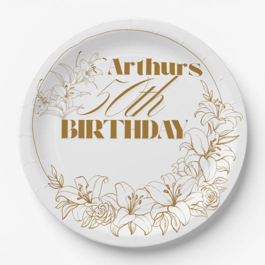 Gold Lily Theme Adult Party Pappteller (Vorderseite)