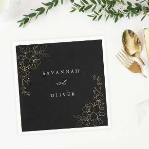 Gold-Linde Blumenname Napkins - Schwarz Serviette