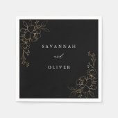 Gold-Linde Blumenname Napkins - Schwarz Serviette (Vorderseite)