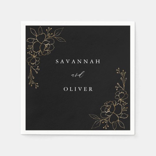 Gold-Linde Blumenname Napkins - Schwarz Serviette (Vorderseite)