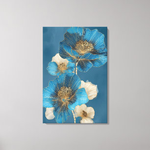 Gold Line Art Blau Botanisch Mohn Blumig Leinwanddruck