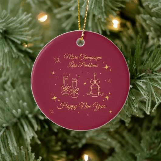 Gold Line Art New Year Design Keramik Ornament (Baum)