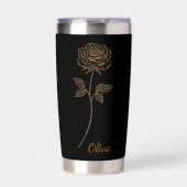 Gold Line Art Rose Custom Name Gift Thermobecher (Vorderseite)