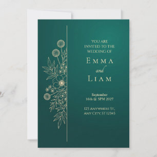 Gold Line Art Smaragd Botanische Hochzeitseinladun Einladung