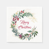 Gold Line Art und Red Berries Weihnachten Serviette (Vorderseite)