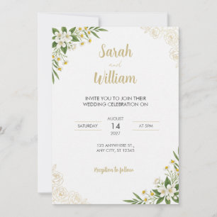 Gold Line Art Weiße Jasmin Hochzeitseinladung Einladung