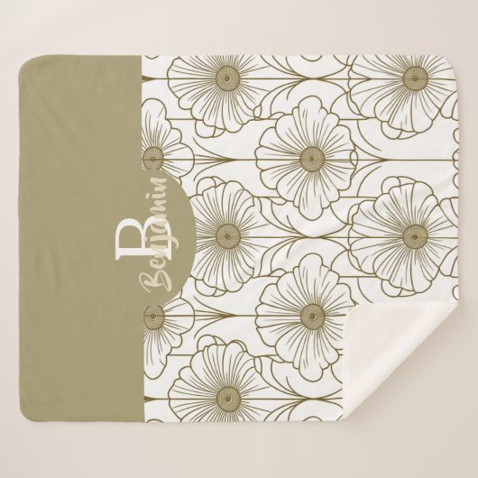 Gold Line Blumenmuster Sherpa Blanket Sherpadecke (Vorderseite (Horizontal))