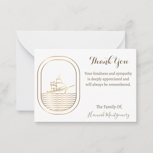 Gold Line Boot Ocean Danke Karte (Vorderseite)