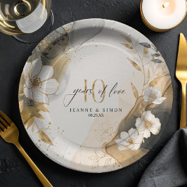 Gold Line Floral 10th Anniversary ID1169 Pappteller