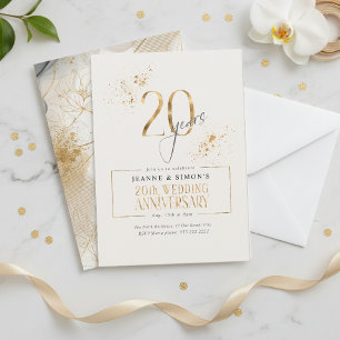 Gold Line Floral 20. Jubiläum ID1169 Einladung
