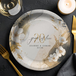 Gold Line Floral 20th Anniversary ID1169 Pappteller