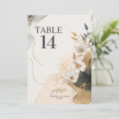 Gold Line Floral 20th Anniversary Table Num ID1169 Einladung (Stehend Vorderseite)