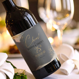 Gold Line Floral 25th Anniversary Cheers ID1169 Weinetikett