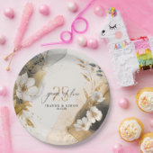 Gold Line Floral 25th Anniversary ID1169 Pappteller (Party)