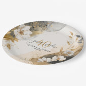 Gold Line Floral 40th Anniversary ID1169 Pappteller (Schrägansicht)