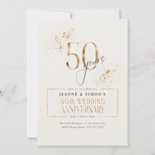 Gold Line Floral 50 Jahre Jubiläum ID169 Einladung (Vorderseite)