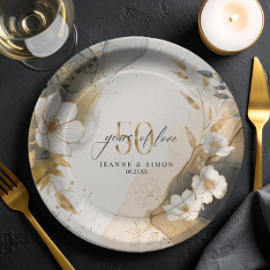 Gold Line Floral 50. Jubiläum ID1169 Pappteller