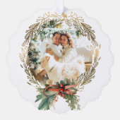 Gold Line Gezeichnet Weihnachtskranz-Foto Ornament Karte (Vorderseite)