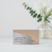 Gold Line Leaf Pattern | Silver Brushed Visitenkarte (Stehend Vorderseite)